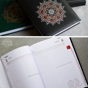 Bodró határidőnapló mandala mintával, rosegold-halványkék-vörösréz, A/5-ös, napi beosztású naptár, festett egyedi napló - otthon & életmód - papír, írószer - jegyzetfüzet & napló - Meska.hu