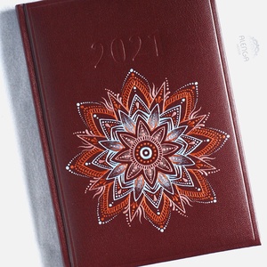 Bodró határidőnapló mandala mintával, rosegold-halványkék-vörösréz, A/5-ös, napi beosztású naptár, festett egyedi napló - Meska.hu