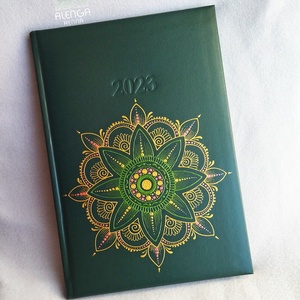 B6 heti határidőnapló, sötétzöld naptár, kézzel festett mandala mintával, egyedi napló - Meska.hu