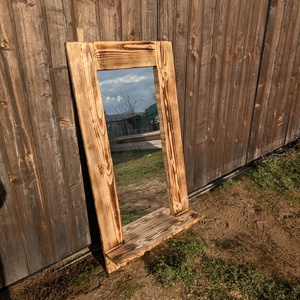 Fürdőszoba tükör polccal, rusztikus képkeret natúr színben - Meska.hu