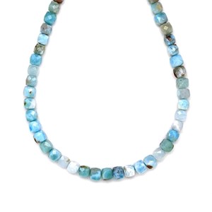 Larimár fazettált kocka 4x4mm ékszerkészítő alapanyag (füzér), Kellékek & szerszámok, Ásvány alapanyag, Ásványfüzér, , MESKA