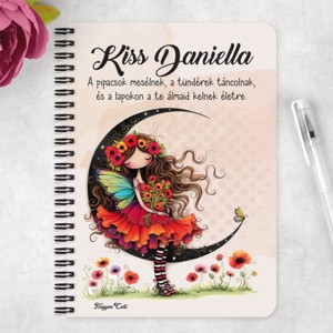 Személyre szabható - Kedves pipacs tündérlány és a hold mintás A5-ös füzet - otthon & életmód - papír, írószer - jegyzetfüzet & napló - Meska.hu