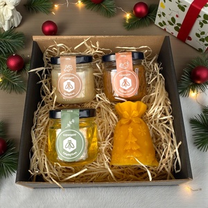 3 féle méz +  gyertyaálasztható - élelmiszer - gourmet ajándékcsomag - Meska.hu