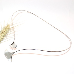Ginkgo biloba, matt és fényes, női ezüst nyakék (EGK.19) - ékszer - nyaklánc - nyakpánt, gallér - Meska.hu