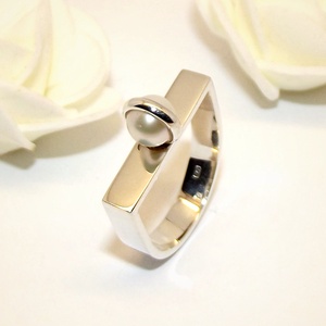 U alakú igazgyöngyös, női ezüst gyűrű (EGY.174), Ékszer, Gyűrű, Gyöngyös gyűrű, Ékszerkészítés, Ötvös, MESKA