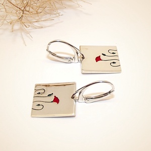 Piros pipacsos téglalap, patentos, női ezüst fülbevaló pár (EPK.15) - ékszer - fülbevaló - lógó fülbevaló - Meska.hu