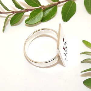 Piros tulipános négyzet, női ezüst gyűrű, 59-es méret, állítható (ETK.19) - ékszer - gyűrű - statement gyűrű - Meska.hu