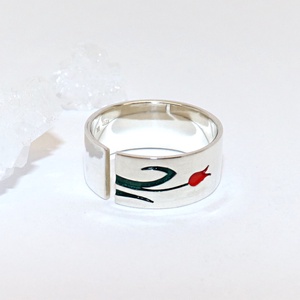 Piros tulipános, nyitott, női ezüst gyűrű, állítható (ETK.28) - ékszer - gyűrű - kerek gyűrű - Meska.hu