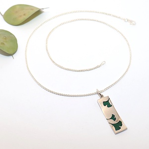 Ginkgo biloba, fényes, női ezüst nyaklánc, 45 cm (EGK.25) - ékszer - nyaklánc - medálos nyaklánc - Meska.hu