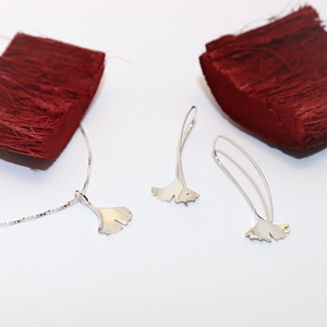 Ginkgo biloba, mattírozott, női ezüst szett (EGK.06) - ékszer - ékszerszett - Meska.hu