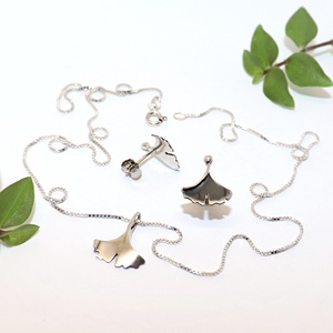 Ginkgo biloba, antikolt, női ezüst szett (EGK.04) - ékszer - ékszerszett - Meska.hu
