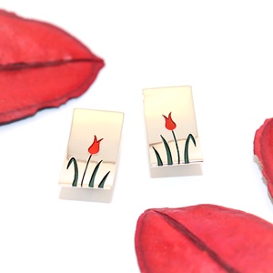 Piros tulipános, női ezüst fülbevaló pár (ETK.09) - Meska.hu