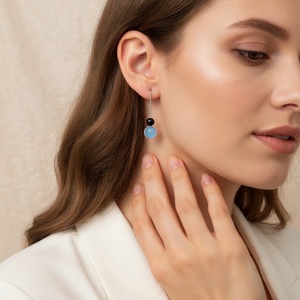 Jáde és ónix köves, női ezüst fülbevaló pár (EF.200) - ékszer - fülbevaló - lógó fülbevaló - Meska.hu