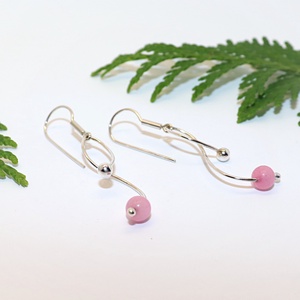 Rózsaszín achátos, női ezüst fülbevaló pár (EF.136) - ékszer - fülbevaló - lógó fülbevaló - Meska.hu