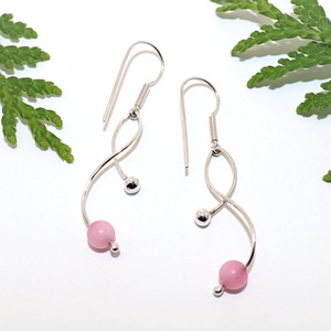 Rózsaszín achátos, női ezüst fülbevaló pár (EF.136) - ékszer - fülbevaló - lógó fülbevaló - Meska.hu