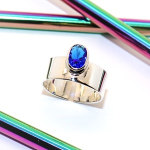 Ovális kék cirkóniás, női ezüst gyűrű, 59-es méret, állítható (EGY.285) - ékszer - gyűrű - statement gyűrű - Meska.hu