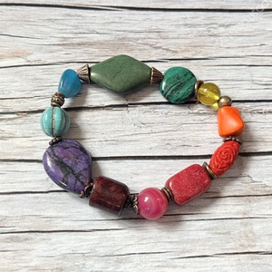 Bohó szivárvány karkötő ásványokkal - ékszer - karkötő - ásványkarkötő - Meska.hu
