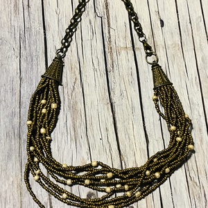 Bronz buli nyakék, Ékszer, Nyaklánc, Gyöngyös nyaklánc, Ékszerkészítés, Gyöngyfűzés, gyöngyhímzés, MESKA