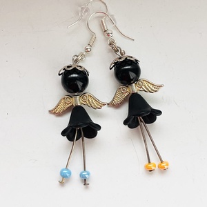 Fekete angyalka színesben fülbevalók, Ékszer, Fülbevaló, Csillár fülbevaló, Ékszerkészítés, MESKA