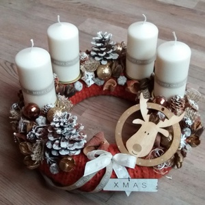 ADVENTI ASZTALDÍSZ, KARÁCSONYI KOSZORÚ, SZARVAS, GYERTYA -  - Meska.hu