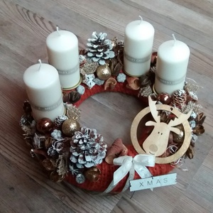 ADVENTI ASZTALDÍSZ, KARÁCSONYI KOSZORÚ, SZARVAS, GYERTYA -  - Meska.hu