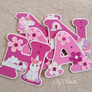 Unikornis mintás magenta név 15cm babanév falmatrica bababetű dekorgumi  - otthon & életmód - dekoráció - Meska.hu