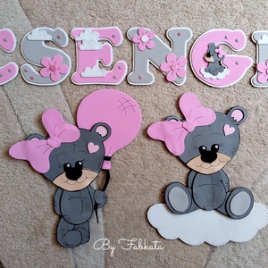 Teddy macis dekorgumi névtábla falmatrica babanév  - otthon & életmód - dekoráció - fali és függő dekoráció - falmatrica & tapéta - Meska.hu