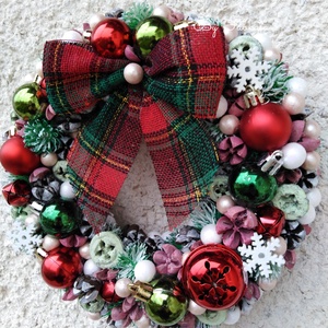 Adventi karácsonyi ajtódísz kopogtató 24cm koszorú  - karácsony - adventi díszek - adventi ajtódísz - Meska.hu