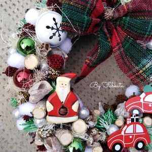 Autós adventi karácsonyi ajtódísz kopogtató 24cm koszorú  - karácsony - adventi díszek - adventi ajtódísz - Meska.hu