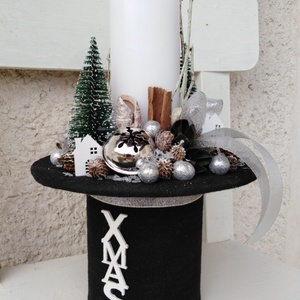 Hóember kalapja adventi téli asztaldísz dekoráció , Karácsony, Adventi díszek, Adventi asztaldísz, Virágkötés, MESKA