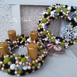 Arany hópihés szett adventi karácsonyi ajtódísz kopogtató 24cm koszorú , Karácsony, Adventi díszek, Adventi ajtódísz, Virágkötés, Mindenmás, MESKA