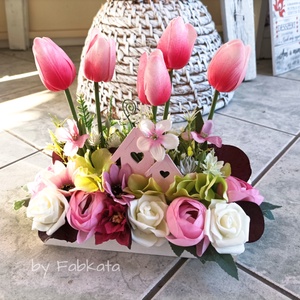 Tulipános tavaszi box dekoráció Asztaldísz tál   - Meska.hu