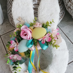 Nyuszis tavaszi csupa virágos ajtódísz 40cm, Otthon & Életmód, Dekoráció, Ajtó- és ablak dekoráció, Ajtódísz & Kopogtató, Virágkötés, MESKA