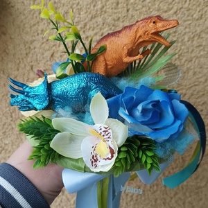 Dínós kisfiú ovis ballagási csokor   - otthon & életmód - dekoráció - asztal és polc dekoráció - asztaldísz - Meska.hu