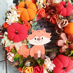 Őszi rókás virágos ajtódísz 24cm kopogtató  - otthon & életmód - dekoráció - halloween - halloweeni ajtódíszek és ablakdíszek - Meska.hu