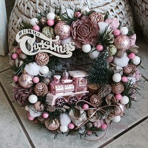 Vonatos adventi karácsonyi ajtódísz kopogtató 24cm koszorú  - karácsony - adventi díszek - adventi ajtódísz - Meska.hu