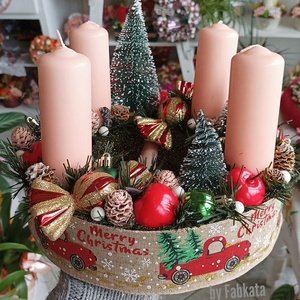 Adventi koszorú karácsonyi asztaldísz ajándék   - karácsony - adventi díszek - adventi koszorú - Meska.hu