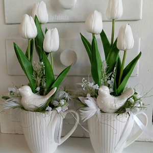 Tulipános bögrés asztaldísz tavaszi dekoráció , Otthon & Lakás, Dekoráció, Asztal és polc dekoráció, Asztaldísz, Mindenmás, MESKA