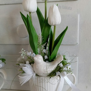 Tulipános bögrés asztaldísz tavaszi dekoráció  - otthon & lakás - dekoráció - asztal és polc dekoráció - asztaldísz - Meska.hu