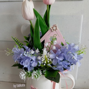 Virágos tavaszi bögre anyák napjára , Otthon & Lakás, Dekoráció, Asztal és polc dekoráció, Asztaldísz, Virágkötés, MESKA