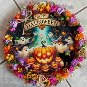 Őszi Halloween színes ajtódísz kopogtató 26cm koszorú , Otthon & Életmód, Dekoráció, Halloween, Halloweeni ajtódíszek és ablakdíszek, Virágkötés, Mindenmás, MESKA