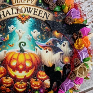 Őszi Halloween színes ajtódísz kopogtató 26cm koszorú  - otthon & életmód - dekoráció - halloween - halloweeni ajtódíszek és ablakdíszek - Meska.hu