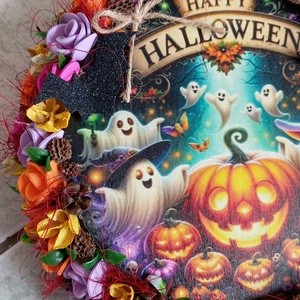 Őszi Halloween színes ajtódísz kopogtató 26cm koszorú  - otthon & életmód - dekoráció - halloween - halloweeni ajtódíszek és ablakdíszek - Meska.hu