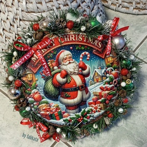 Mikulásos színes ajtódísz kopogtató 26cm  - karácsony - adventi díszek - adventi ajtódísz - Meska.hu