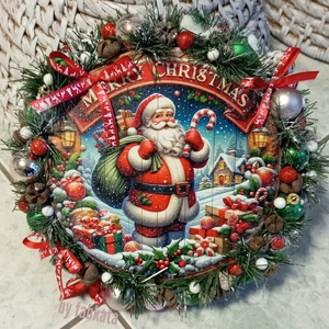 Mikulásos színes ajtódísz kopogtató 26cm  - karácsony - adventi díszek - adventi ajtódísz - Meska.hu