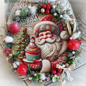 Mikulás adventi karácsonyi ajtódísz kopogtató 24cm koszorú  - karácsony - adventi díszek - adventi ajtódísz - Meska.hu