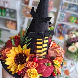 Őszi színes boszorkány kalap asztaldísz  - otthon & életmód - dekoráció - halloween - halloweeni asztaldísz - Meska.hu