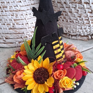 Őszi színes boszorkány kalap asztaldísz  - otthon & életmód - dekoráció - halloween - halloweeni asztaldísz - Meska.hu