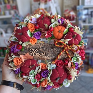 Őszi tökös ajtódísz kopogtató koszorú  - otthon & életmód - dekoráció - ajtó- és ablak dekoráció - ajtódísz & kopogtató - Meska.hu