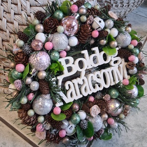 Adventi karácsonyi ajtódísz kopogtató 24cm koszorú  - karácsony - adventi díszek - adventi ajtódísz - Meska.hu